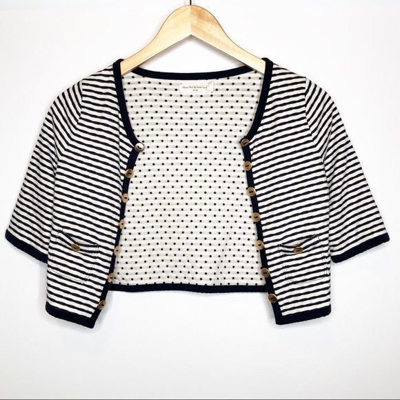 Pilcro and the Letterpress Cropped Cardigan Navy and White Stripe Size XS - Picture 1 of 5